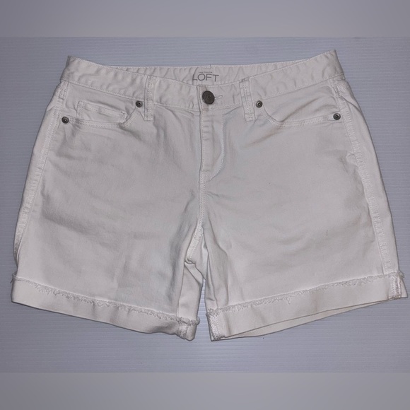 Ann Taylor Loft White Denim Shorts with Cuff -‎ Size 26 - Stretch - Picture 1 of 6